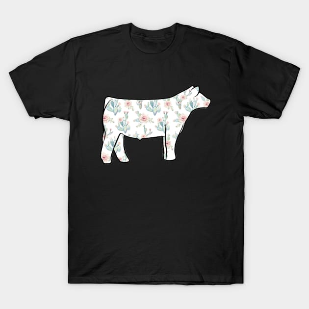 Watercolor Floral Cactus Show Steer Silhouette  - NOT FOR RESALE WITHOUT PERMISSION T-Shirt by l-oh